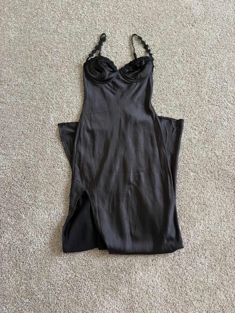Princess Polly - Black Satin Dress w/ Floral Straps (“Grimmond Maxi Dress”) - Picture 7 of 10
